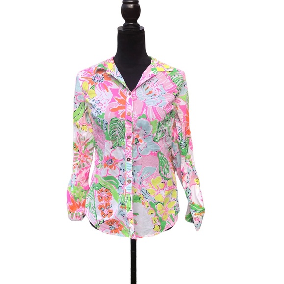 Lilly Pulitzer Vivid Color Button Down Blouse size Small Petite - Picture 12 of 12